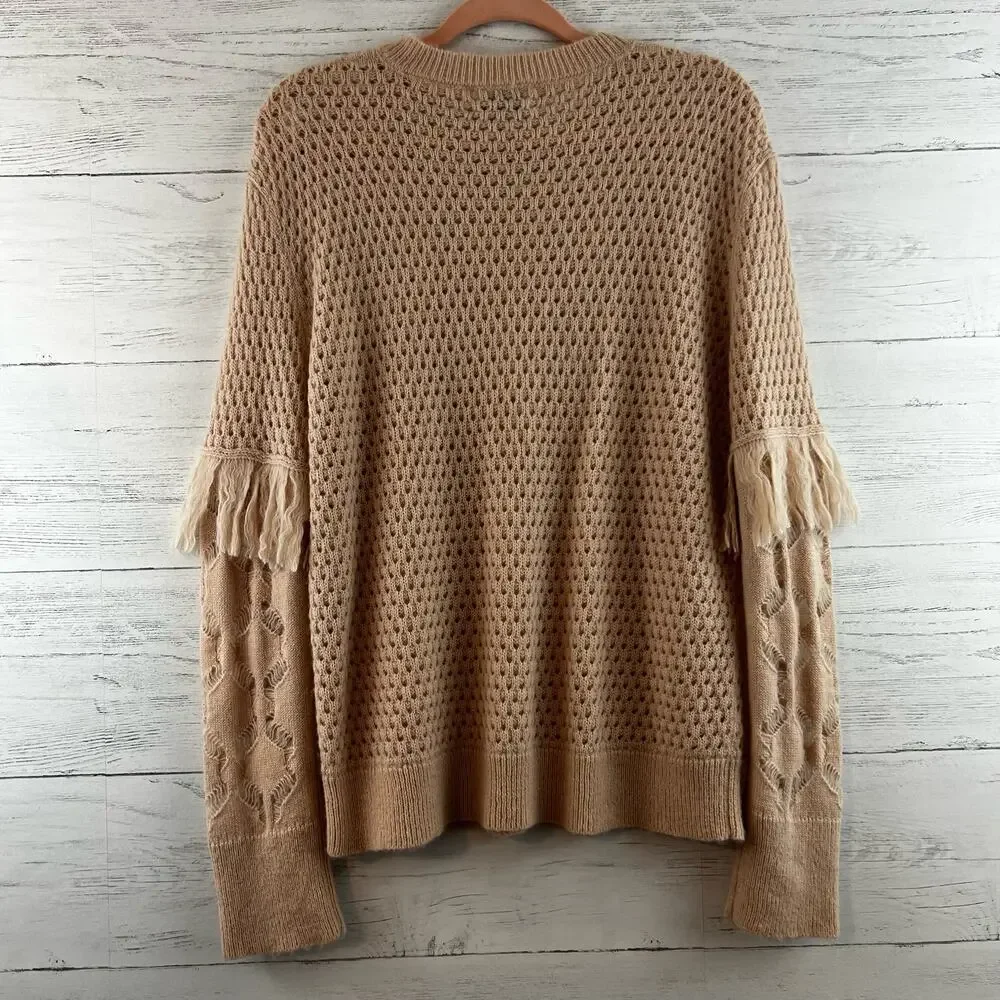Tanya Taylor Naomi Open Knit Fringe Sweater Size‎ M